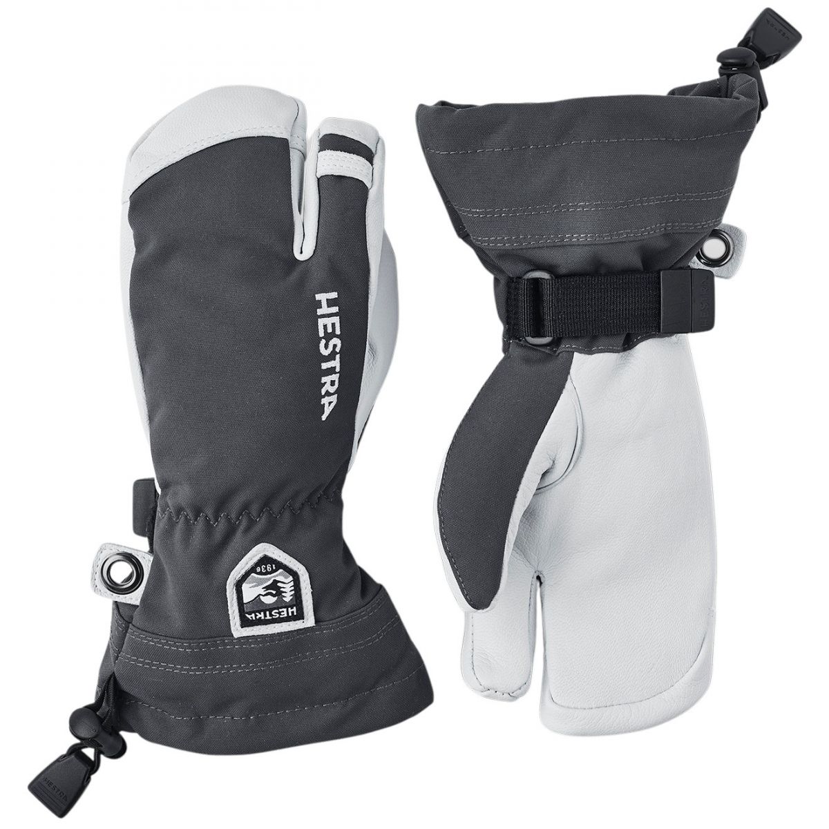 Hestra Army Leather Heli Ski, 3-vinger skihandschoenen, junior, grijs