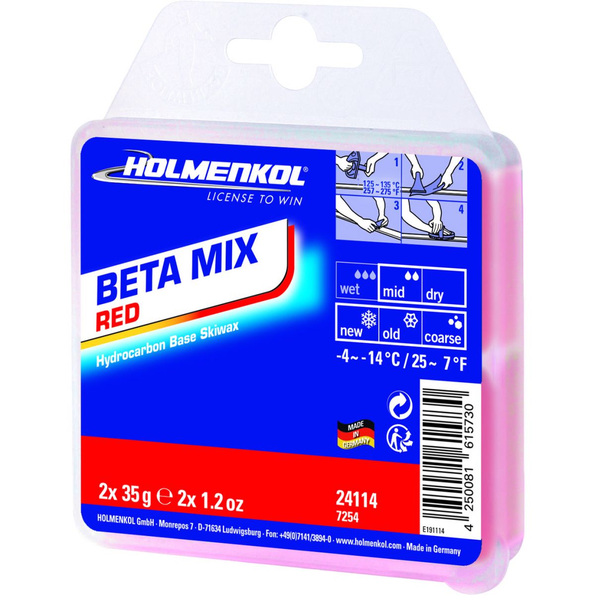 Holmenkol Betamix RED wax 2x35 gram