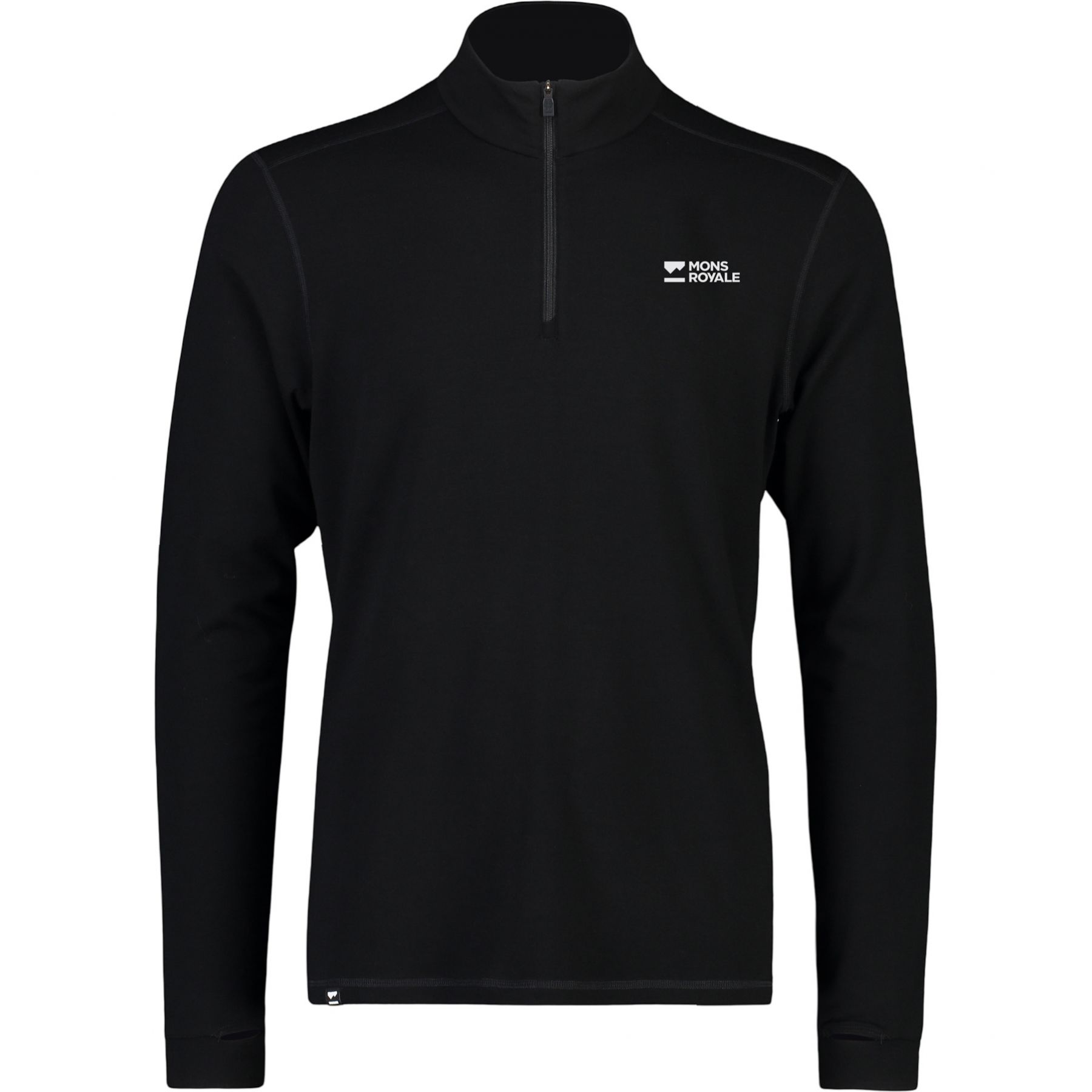 Mons Royale Cascade Merino Base Layer 1/4 Zip, thermoshirt, heren, zwart